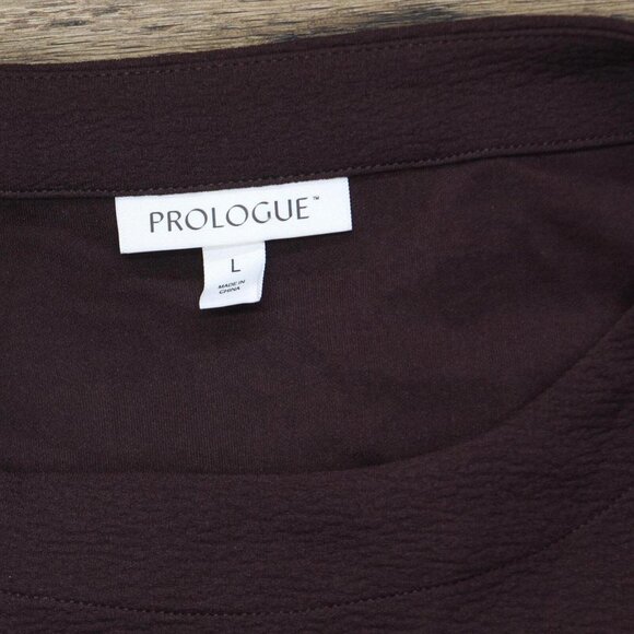 Prologue Women's Textured Knit Puff Short Sleeve Round Neck Dress Maroon Brown L - Picture 4 of 6